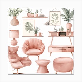 Pink Living Room Set Interior Design Canvas Print