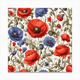 Poppy and cornflower flowers Canvas Print