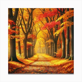 Autumn Pathway Wall Art A Serene Walk Through Golden Leaves And Vibrant Foliage, Perfect For Nature Lovers And Cozy Home Decor Print Art Canvas Print