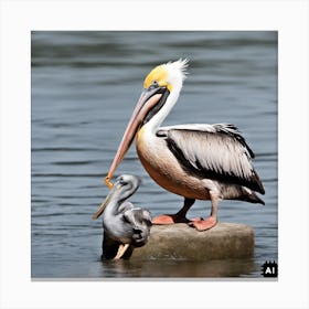 Pelican And Chick Canvas Print