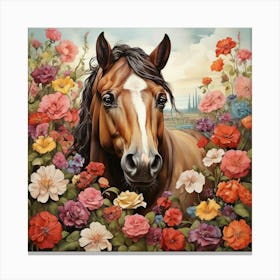 Horse In Flowers art 1 Canvas Print