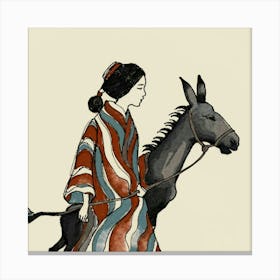 Asian Woman With Donkey Canvas Print