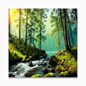 Mossy Stream In The Forest Canvas Print