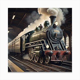 Steam Train At The Station Created using Imagine AI Art Canvas Print