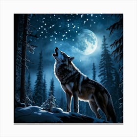 In The Midst Of The Untouched Midnight Wilderness A Wolf Ignites An Echo With Its Heart Wrenching H (2) Canvas Print