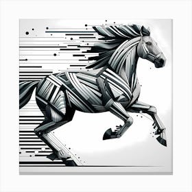 Horse Run In Black And White Line Art Illustration 1 Canvas Print