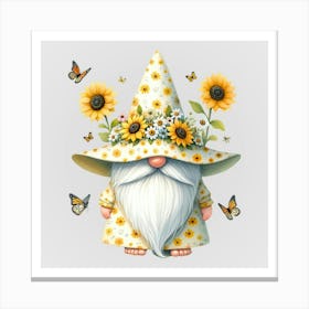 Watercolor Sunflower Gnomes 6 Canvas Print