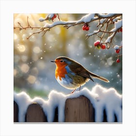Winter Robin on the Garden Fence Canvas Print