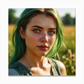 Portrait Of A Girl With Green Hair Canvas Print