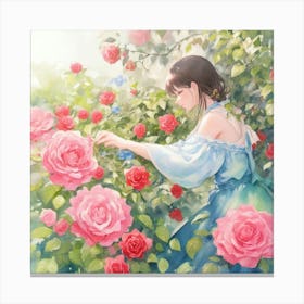 Beautiful Womans Hand Picking A Rose From 1 Canvas Print