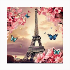 Eiffel Tower With Butterflies Canvas Print