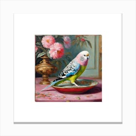 Budgie on a bowl chinoiserie 2 Canvas Print