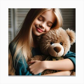 Little Girl Hugging Teddy Bear Canvas Print