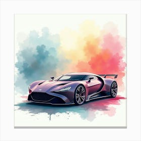 Aston Martin Valkyrie Amidst A Colorful Watercolor Backdrop, No Signature Or Logo 1 Canvas Print