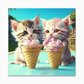 Two Kittens Eating Ice Cream Canvas Print