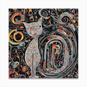 An Image Of A Cat With Letters On A Black Background, In The Style Of Bold Lines, Vivid Colors, Grap (4) Canvas Print