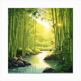 A Stream In A Bamboo Forest At Sun Rise Square Composition 351 Canvas Print