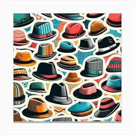 Hat Collage: A Colorful and Quirky Wall Art Piece with Various Types of Hats Canvas Print