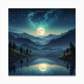 Moonlight Over Lake 5 Canvas Print