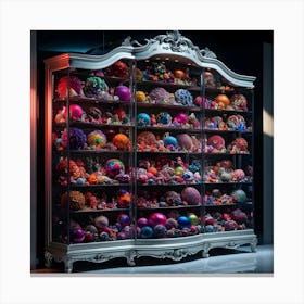 A Vivid And Highly Stylized Cinematic Photograph Of A Stunning Display Cabinet Overflowing With A Diverse Array Of Vibrant, Intricately Designed Decorations That Pop With Color 3 Canvas Print