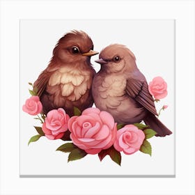 Birds With Roses Canvas Print