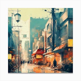 Rainy Day In Tokyo Watercolor Painting Canvas Print