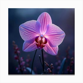 A Radiant Orchid With Petals Of Cascading, Holographic Ribbons Blooming In A Twilight Meadow Canvas Print