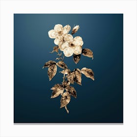 Gold Botanical Tea Scented Roses Bloom on Dusk Blue n.4368 Canvas Print