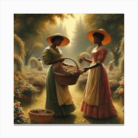 Two Women Picking Strawberries Canvas Print