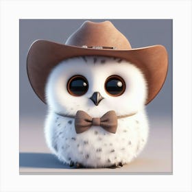 Cute White Fluffy Owl With A Cowboy Hat Canvas Print