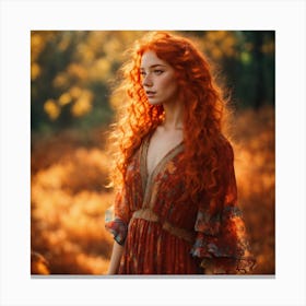 Red Haired Girl In Autumn Forest Canvas Print