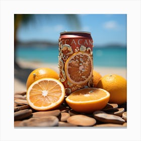 Can of orange drink on The Beach Canvas Print