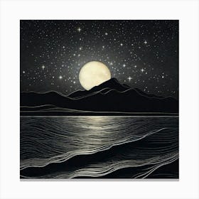 White moon in black starry night Canvas Print