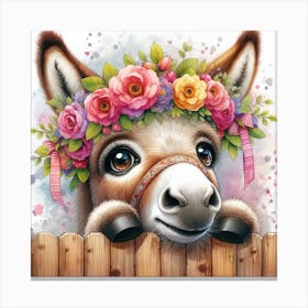Donkey With Flowers 9 Canvas Print