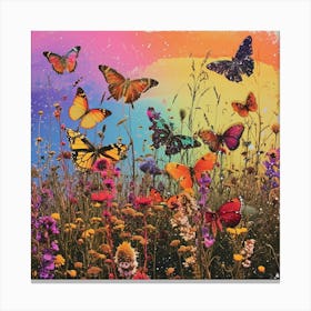 Butterflies In The Meadow Retro Collage 1 Canvas Print