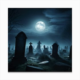 Gravestones Casting Long Ominous Shadows Under A Full Moon A Rising Mist Shrouding The Undead Figu (1) Canvas Print