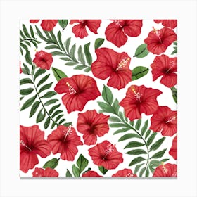 Botanical Wall Art Flowers Red Hibiscus Leaves #5 Canvas Print