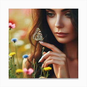 Beautiful Woman With A Butterfly Canvas Print