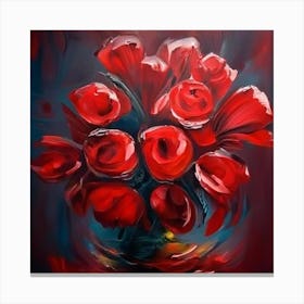 Red Roses In A Vase Canvas Print