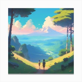 Two People Walking Down A Path Canvas Print