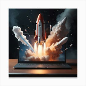 Rocket Launch On Laptop 1 Canvas Print