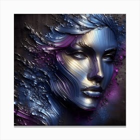 Portrait Of A Beautiful Lady - Embossed Artwork in Purple And Blue Metal Canvas Print