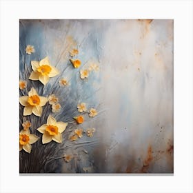 Daffodils Waving Stem Pointed Leaves Yellow Flashes Brown 1 Canvas Print