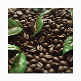 Coffee Beans With Green Leaves 1 Canvas Print