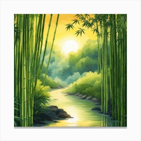 A Stream In A Bamboo Forest At Sun Rise Square Composition 111 Canvas Print