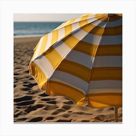 Yellow And White Beach Umbrella Close Up Summer Photography Canvas Print