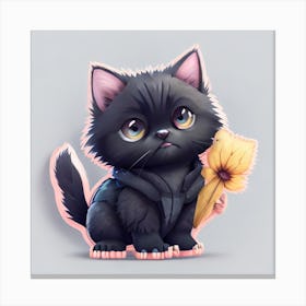 Black Cat With Yellow Flower Canvas Print