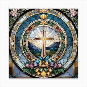 Stained Glass of Christian Holy Cross Canvas Print