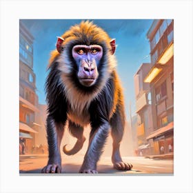 Baboon In The City Canvas Print