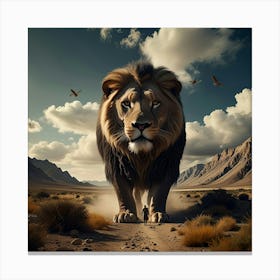 Lion In The Desert Canvas Print